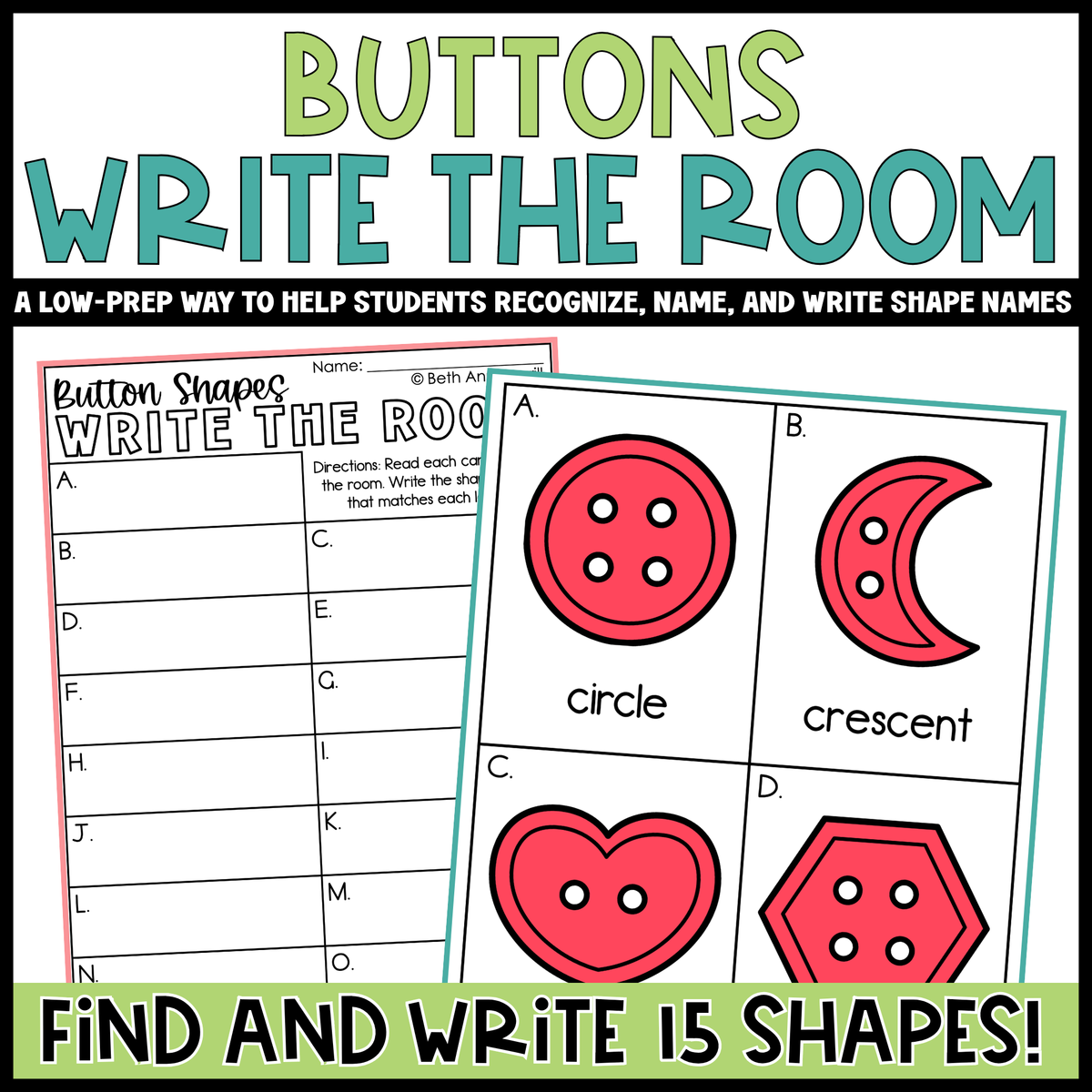 Button Shapes Write the Room | 2D Shapes Recognition & Name Writing