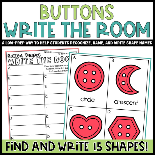 Button Shapes Write the Room | 2D Shapes Recognition & Name Writing
