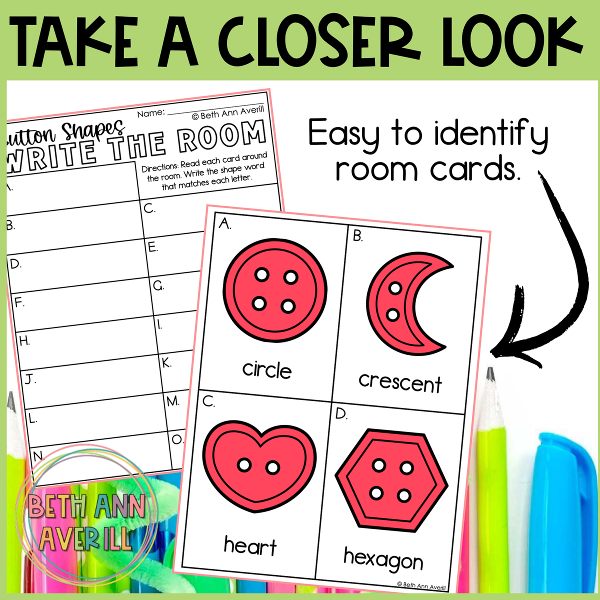 Button Shapes Write the Room | 2D Shapes Recognition & Name Writing