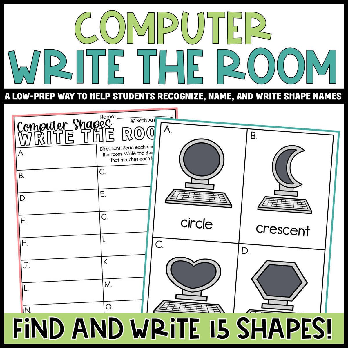 Computer Shapes Write the Room | 2D Shapes Recognition & Name Writing