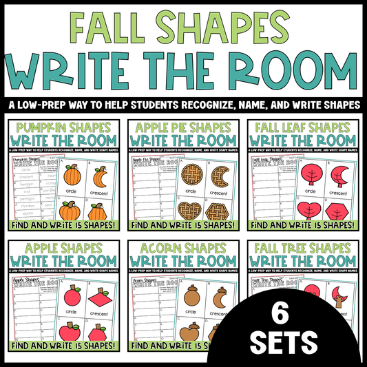 Fall Shapes Write the Room Bundle | 2D Shapes Recognition & Name Writing