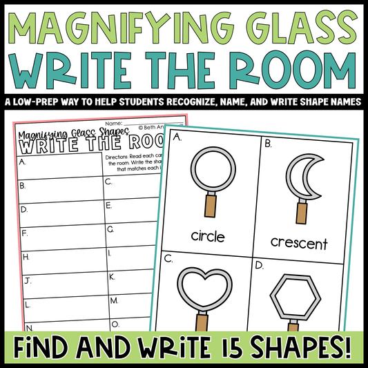 Magnifying Glass Shapes Write the Room | 2D Shapes Recognition & Name Writing