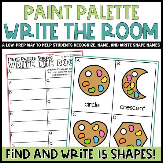 Paint Palette Shapes Write the Room | 2D Shapes Recognition & Name Writing