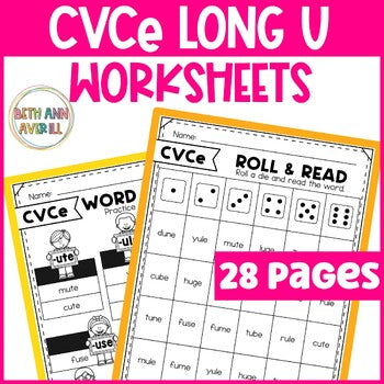 Long U Worksheets for Practicing CVCe Magic E Activities Long U Silent E