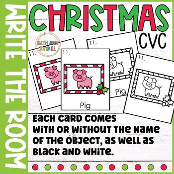 Christmas CVC Write the Room for Kindergarten Writing Center with Short Vowels