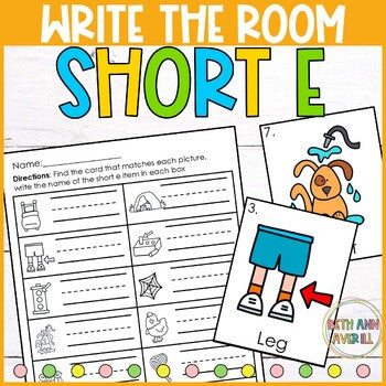 Short E Write the Room for Kindergarten Writing Center with CVC Fluency