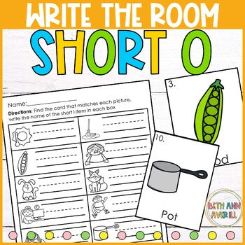 Short O Write the Room for Kindergarten Writing Center with CVC Fluency