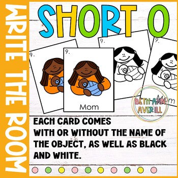 Short O Write the Room for Kindergarten Writing Center with CVC Fluency