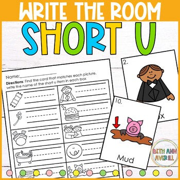 Short U Write the Room for Kindergarten Writing Center with CVC Fluency