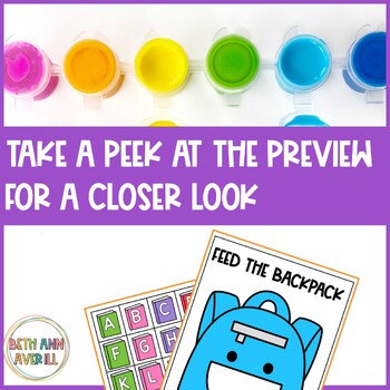 Feed the Backpack Activity Alphabet Fluency and Counting for Back to School