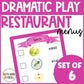 Dramatic Play Restaurant Menus Watercolor