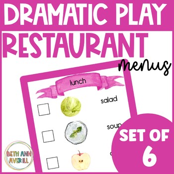 Dramatic Play Restaurant Menus Watercolor