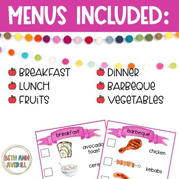 Dramatic Play Restaurant Menus Watercolor