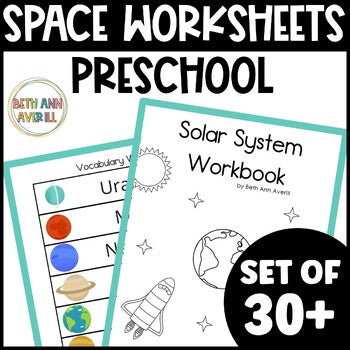 Space Week Preschool and Outer Space Math Worksheets for National Space Day