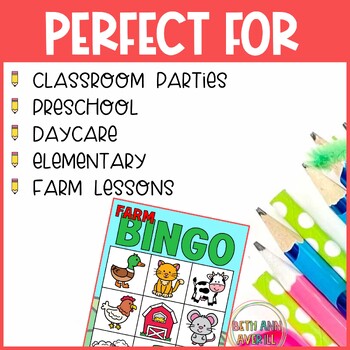 Farm Bingo Cards for Preschool and Kindergarten Farm Animals Activities