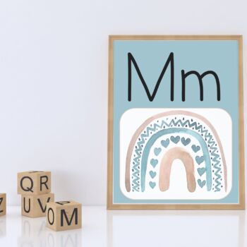 Boho Rainbow Blue Alphabet Posters Neutral Rainbow Classroom Decor