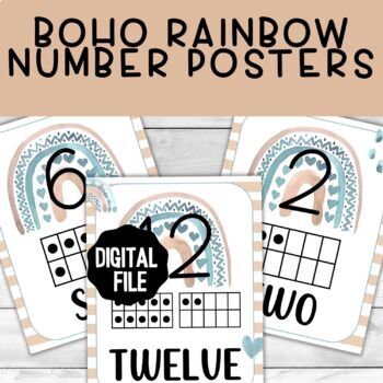 Number Posters Boho Rainbow Neutral Rainbow Classroom Decor 0-20
