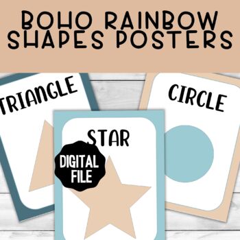 Boho Rainbow Blue Shapes Posters Neutral Rainbow Classroom Decor K Shapes
