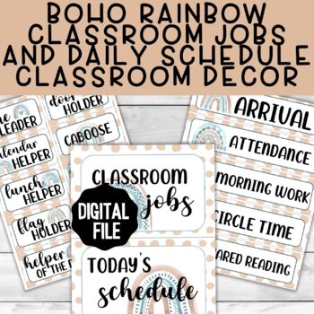 Boho Rainbow Today's Schedule and Classroom Jobs Printable Classroom Decor