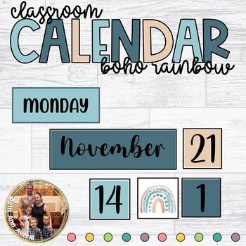 Boho Rainbow Calendar Set Classroom Decor