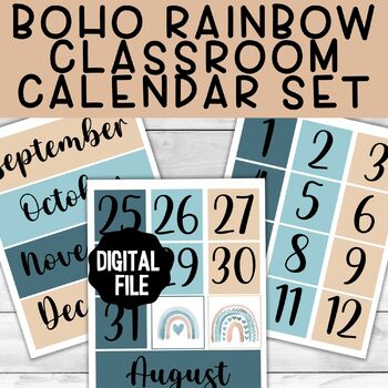 Boho Rainbow Calendar Set Classroom Decor