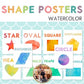Watercolor 2D Shapes Posters Colorful Classroom Decor with Preschool Shapes