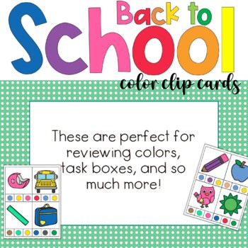Back to School Colors Clip Cards for Preschoolers