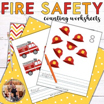 Fire Safety Counting Worksheets, Fire Theme Counting Cards for Preschoolers