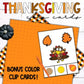 Thanksgiving Counting Clip Cards (1-10) BONUS Color Clip Cards