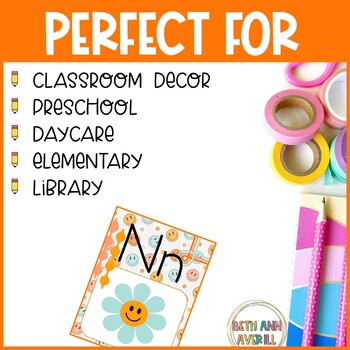 Groovy Alphabet Posters Classroom Decor Retro Groovy Boho Classroom Posters