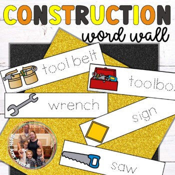 Construction Themed Word Wall Tracing Cards for Preschoolers