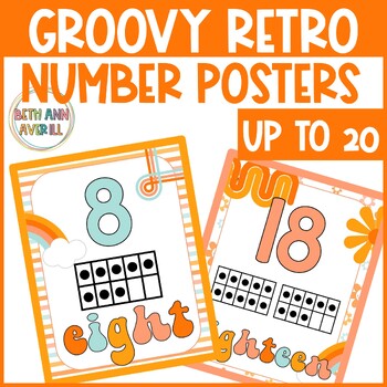 Groovy Boho Retro Number Posters  with ten frames Classroom Decor Numbers 0 - 20