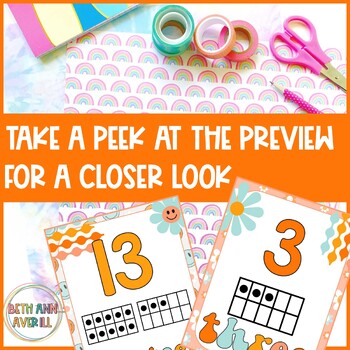 Groovy Boho Retro Number Posters  with ten frames Classroom Decor Numbers 0 - 20