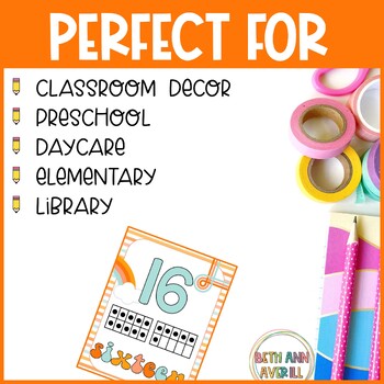 Groovy Boho Retro Number Posters  with ten frames Classroom Decor Numbers 0 - 20