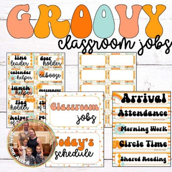 Groovy Boho Retro Today's Schedule and Classroom Jobs Classroom Decor