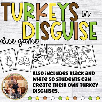 Roll a Turkey Dice Game Disguise a Turkey Craft Activity for Thanksgiving Party