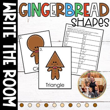 Gingerbread Man Write the Room Math Writing Centers with Shapes Recognition
