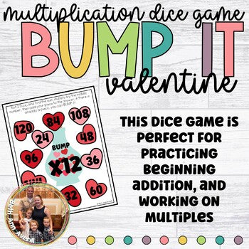 Valentine Math Bump Games for Multiplication Practice Sheets