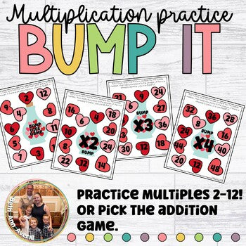 Valentine Math Bump Games for Multiplication Practice Sheets