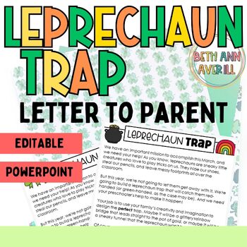 Editable St. Patrick's Day Leprechaun Trap Letter to Parents Activity