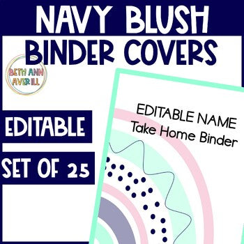 Editable Student Binder Covers in Navy Mint and Blush Theme