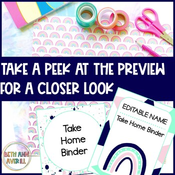 Editable Student Binder Covers in Navy Mint and Blush Theme