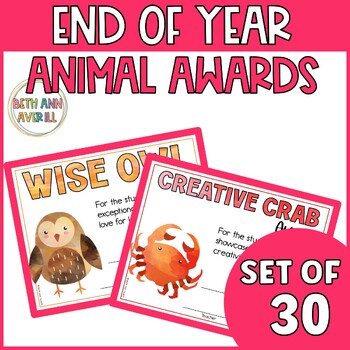 Editable End of Year Animal Awards Certificate for Preschool or Kindergarten