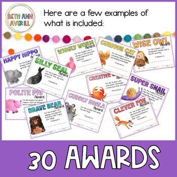 Editable End of Year Animal Awards Certificate for Preschool or Kindergarten