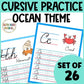 Cursive Alphabet Handwriting Practice Ocean Writing Pages Learning Cursive