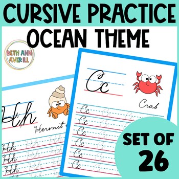 Cursive Alphabet Handwriting Practice Ocean Writing Pages Learning Cursive