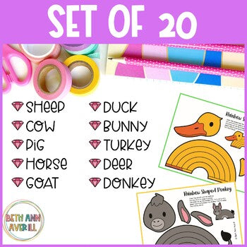 Farm Rainbow Shaped Animal Crafts for Preschool Fine Motor Skills