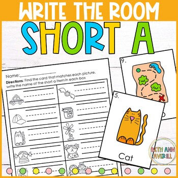 Short A Write the Room for Kindergarten Writing Center with CVC Fluency