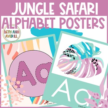 Bright Safari Theme Alphabet Posters Pastel Classroom Decor