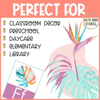 Bright Safari Theme Alphabet Posters Pastel Classroom Decor